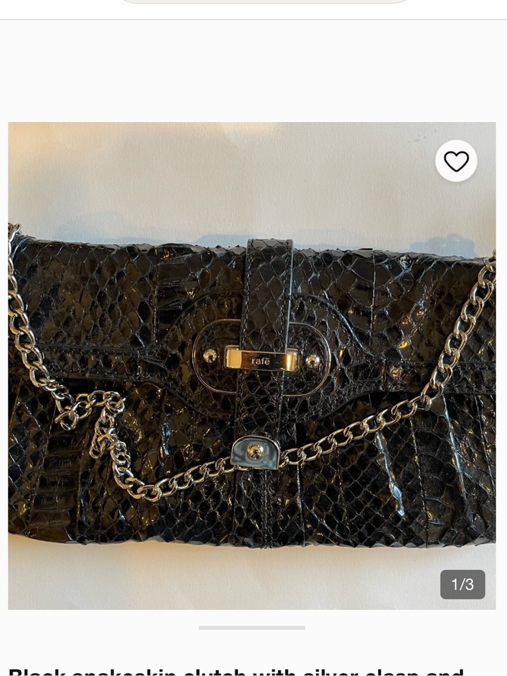 Rafe Black Snakeskin-Effect Chain Clutch with Silver Hardware